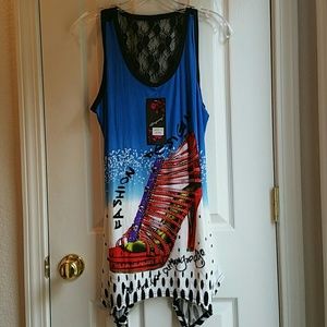 NWT GUGONG bright anf flashy sleeveless tank style blouse
